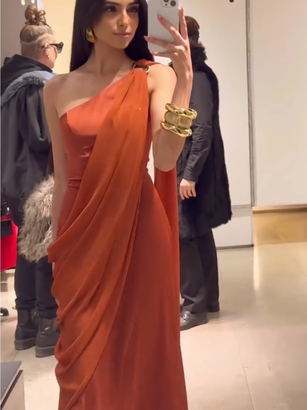 REVOLVE One-Shoulder Satin Gown in Rust - Picture 4 of 5